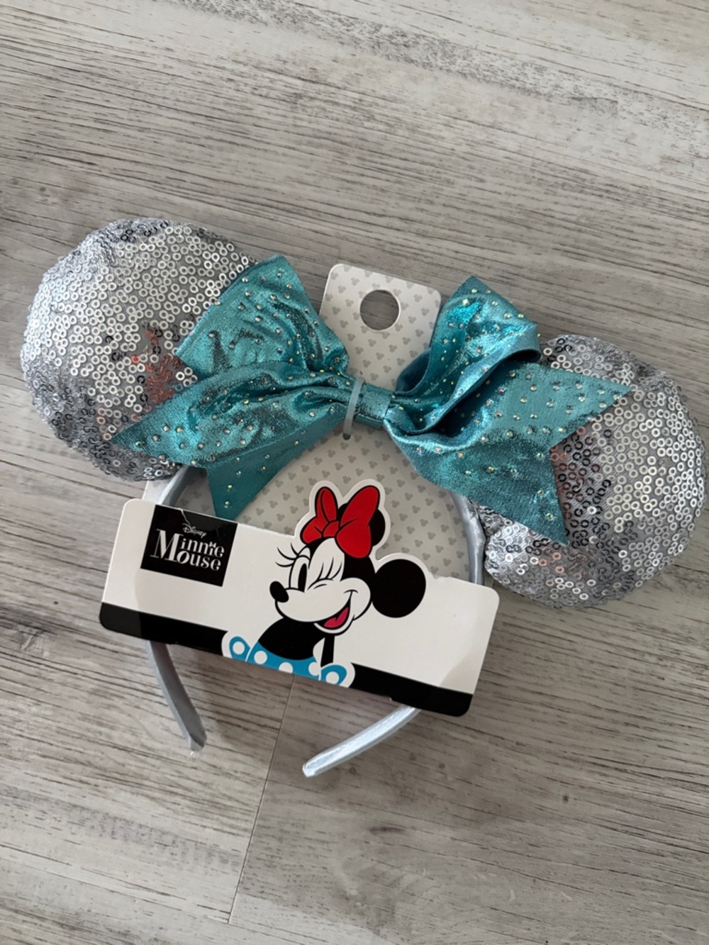 Sequin Ears Headband with Teal Bow